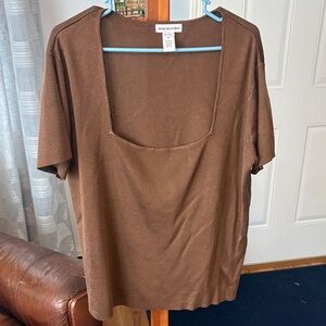 Jessica London Brown Square Neck Short Sleeve Top